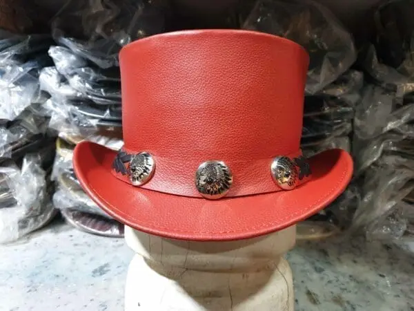 Native Indian Hat Band Red Leather El Dorado Top Hat