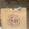 Pray Burlap Tote Bag With Bag Charm