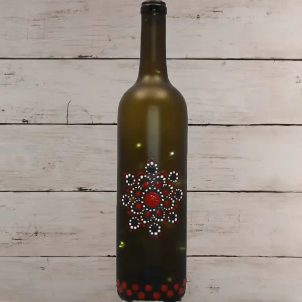 Upcycled Bottle Mandala Art - Red Black And White