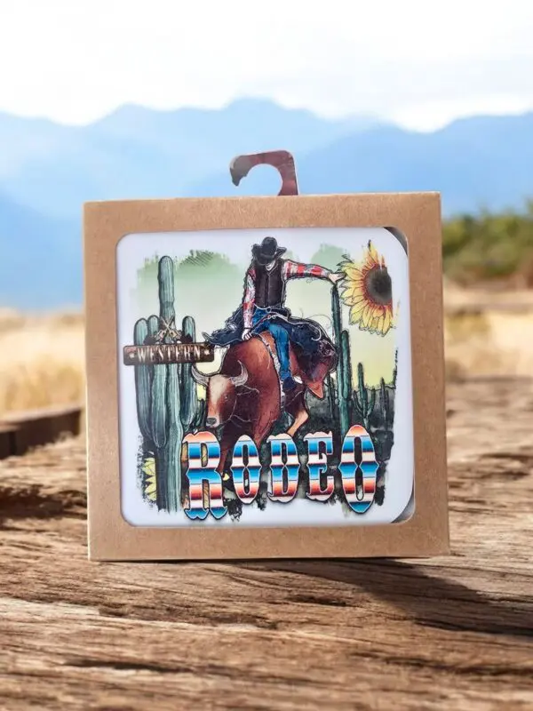 Unique Indoor Coasters Of Rodeo Man Surrounded By Cacti