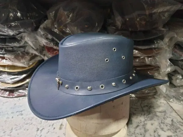 Skull Cross Band Navy Leather Cowboy Hat