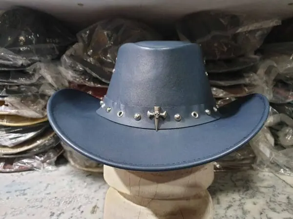 Skull Cross Band Navy Leather Cowboy Hat