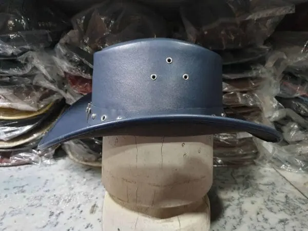 Skull Cross Band Navy Leather Cowboy Hat