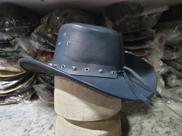 Skull Cross Band Navy Leather Cowboy Hat