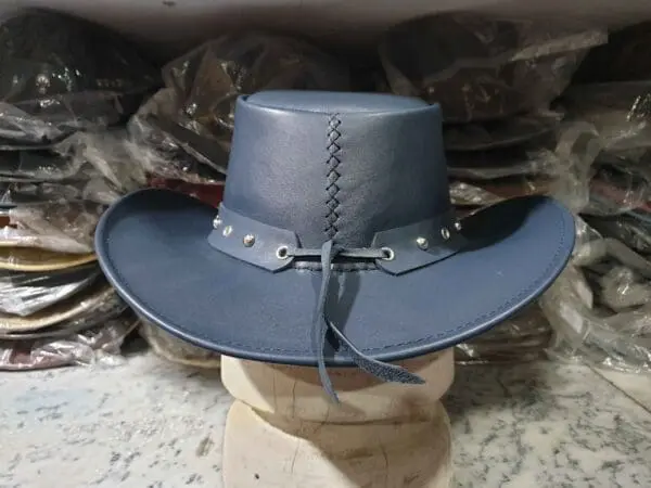 Skull Cross Band Navy Leather Cowboy Hat