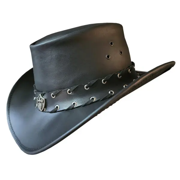 Sheild Rivet Band Black Leather Cowboy Hat