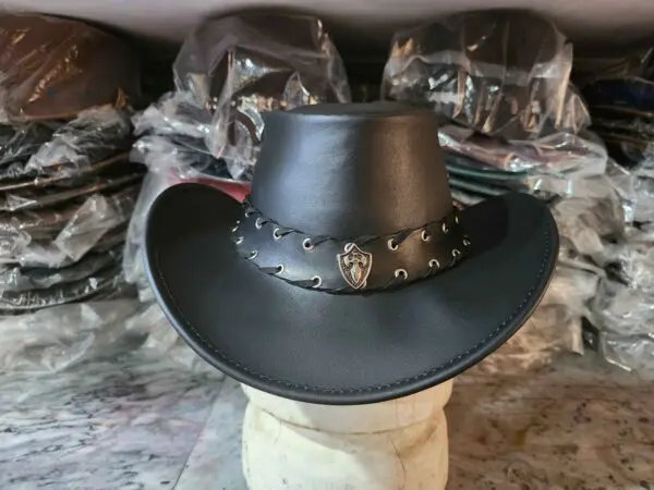 Sheild Rivet Band Black Leather Cowboy Hat