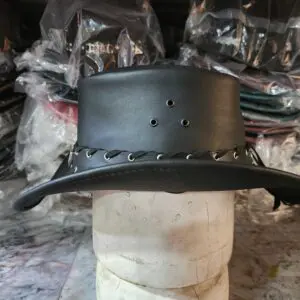 Sheild Rivet Band Black Leather Cowboy Hat