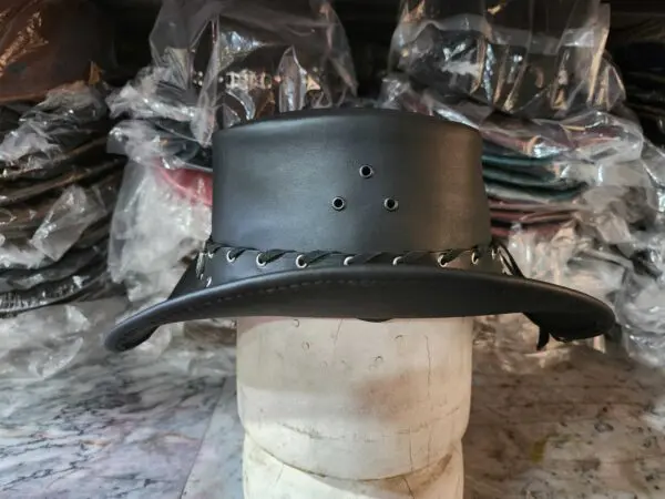 Sheild Rivet Band Black Leather Cowboy Hat