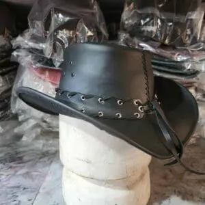 Sheild Rivet Band Black Leather Cowboy Hat