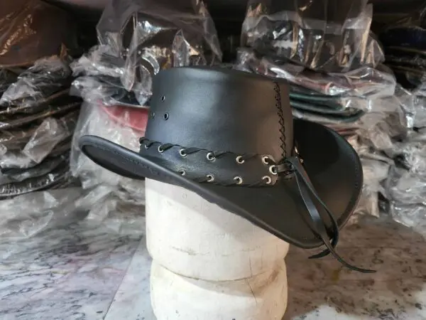 Sheild Rivet Band Black Leather Cowboy Hat