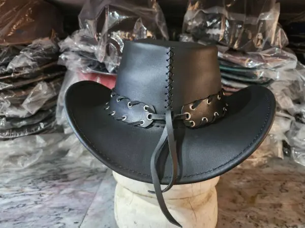 Sheild Rivet Band Black Leather Cowboy Hat