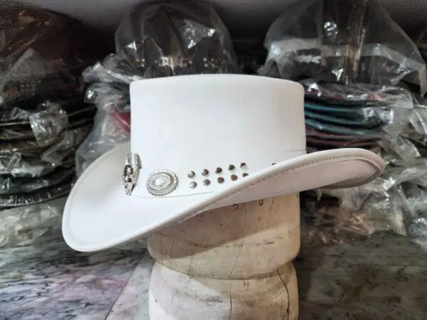 Silver Winged Skull White Leather Cowboy Hat