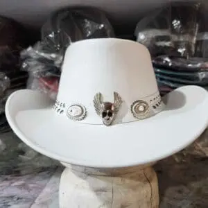 Silver Winged Skull White Leather Cowboy Hat