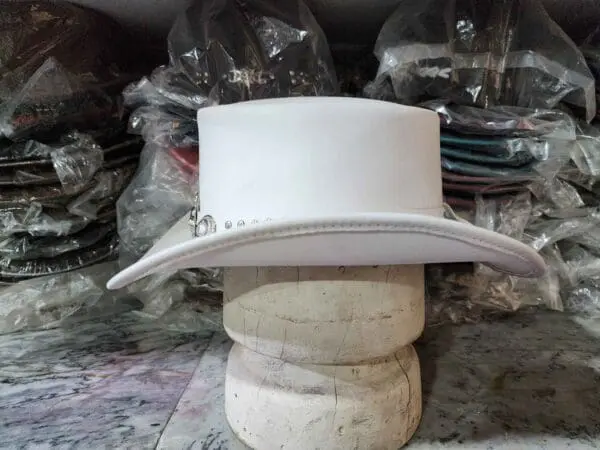 Silver Winged Skull White Leather Cowboy Hat