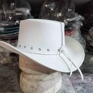 Silver Winged Skull White Leather Cowboy Hat