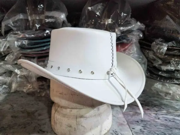 Silver Winged Skull White Leather Cowboy Hat