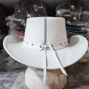 Silver Winged Skull White Leather Cowboy Hat