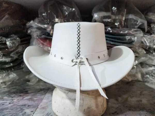 Silver Winged Skull White Leather Cowboy Hat