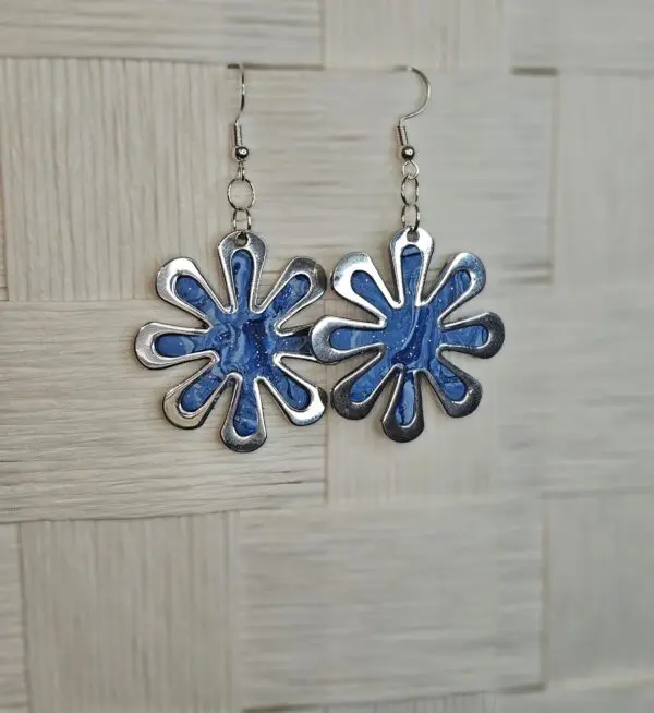 Unique Blue Wave Floral Earrings