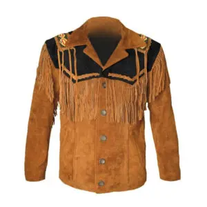 Western Native Indian American Cowboy Fringed Brown Suede Short Jacket