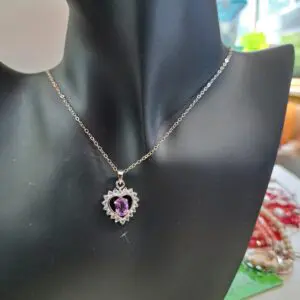 Sterling Silver Necklace with Amethyst heart Pendant