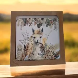 Adorable Indoor Coasters Llama Amongst Flowers and Feathers