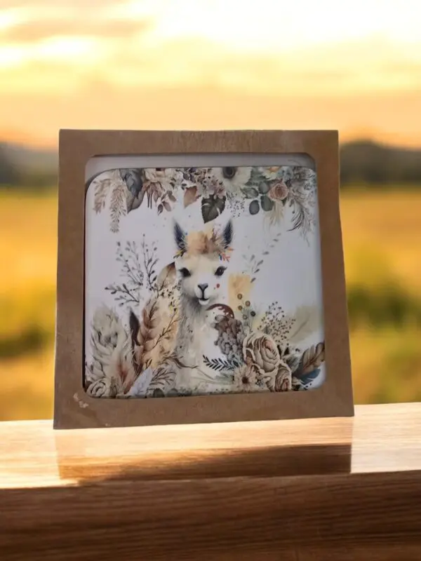 Adorable Indoor Coasters Llama Amongst Flowers And Feathers