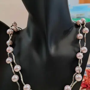 2-Stranded Pink pearl and silver necklace