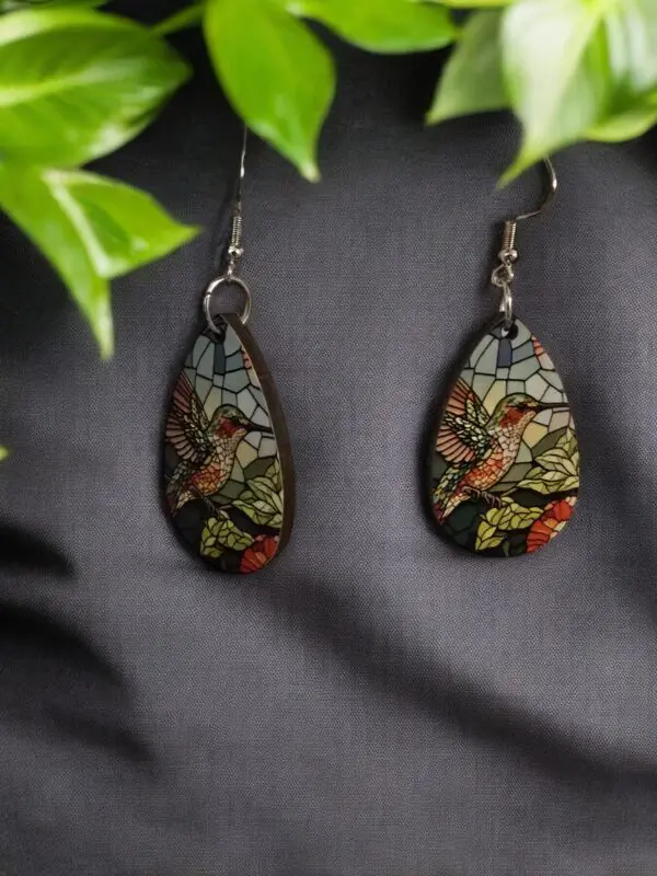 Stained Glass Hummingbird Earrings