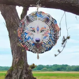 Magnificent Multicolored White Wolf Wind Spinner