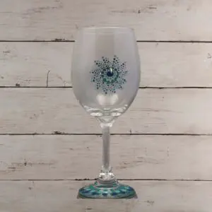 Wine Glass - Blue and Turquoise Dot Spiral