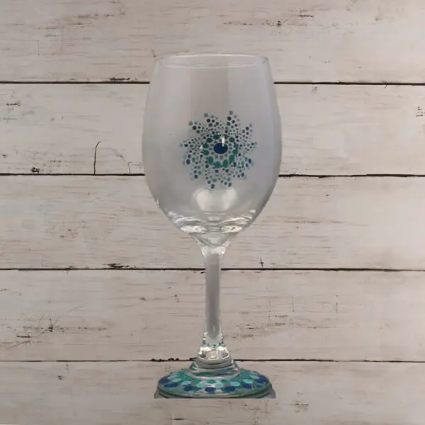 Wine Glass - Blue And Turquoise Dot Spiral