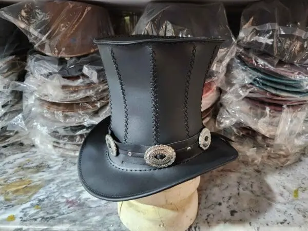 Rock Star Slash Inspired Black Leather Top Hat