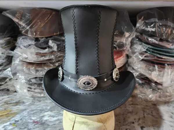 Rock Star Slash Inspired Black Leather Top Hat