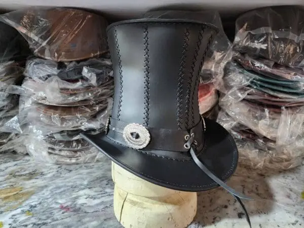 Rock Star Slash Inspired Black Leather Top Hat