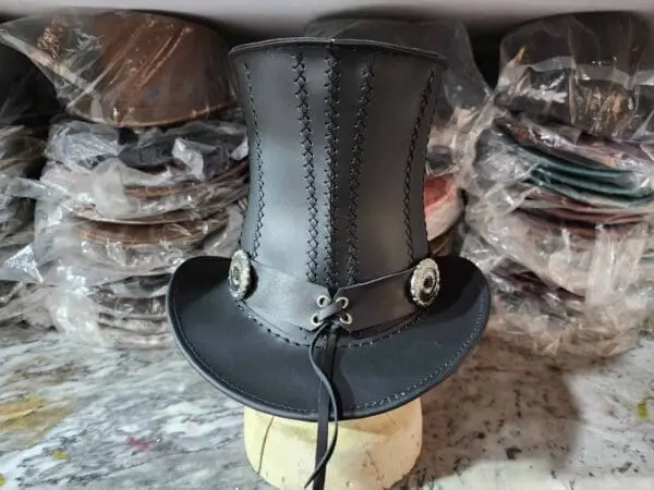 Rock Star Slash Inspired Black Leather Top Hat