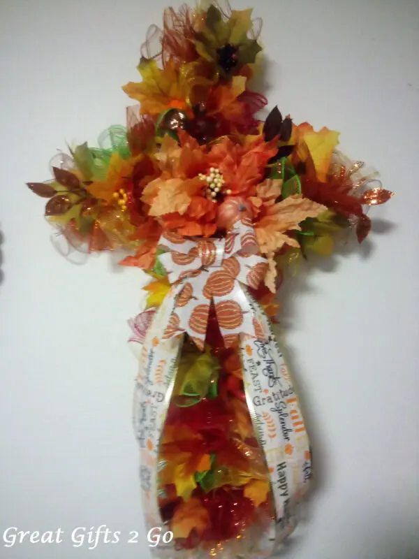 Bright Fall Harvest Cross Wreath