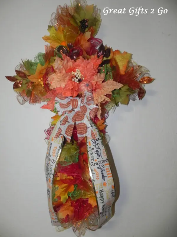 Bright Fall Harvest Cross Wreath