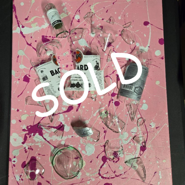 Custom Pink Broken Bacardi Bottle Painting Sold