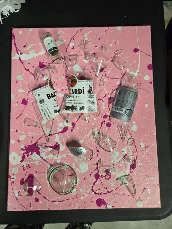 Custom Pink Broken Bacardi Bottle Painting2