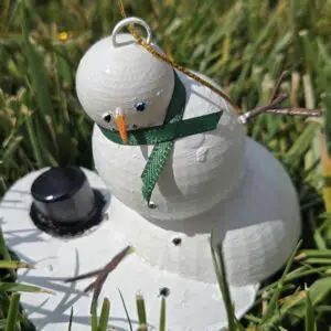 Melty Snowman Ornament With Green Scarf