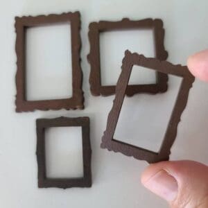 Authentic Dollhouse Miniature Brown Wooden Picture Frames- Set of 4