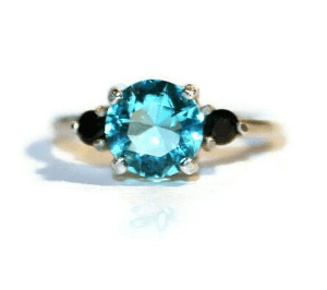 Paraiba Quartz and Black Spinel Ring