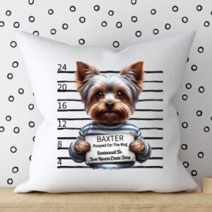 Personalized Yorkie Mugshot Accent Pillow Cover