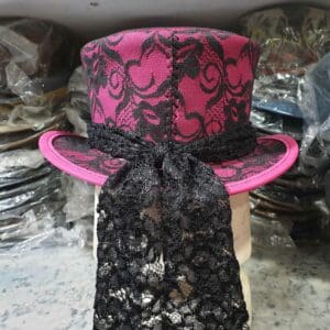 Steampunk Black Crusty Band Pink Leather Ladies Top Hat