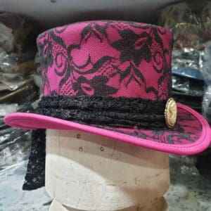 Steampunk Black Crusty Band Pink Leather Ladies Top Hat