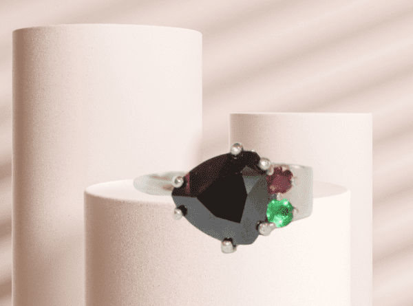 Trillion Cut Black Spinel Ring