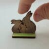 Cuddly Dollhouse Miniature Brown Bunny Family Carving (Green Base)