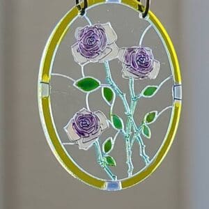 Beautiful Oval Purple Rose Dollhouse Miniature Stained Glass Window